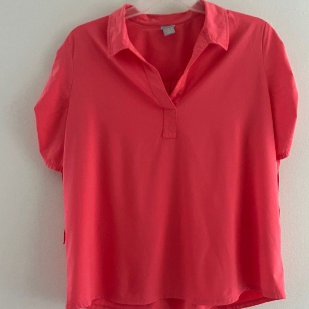 Chicos Women Blouse Top Elbow sleeve Notch Neck Worm Coral color Size Plus
